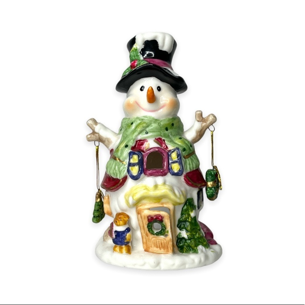 Vintage Ceramic Tealight Candle Snowman Holder 2002 Christmas Designspirations